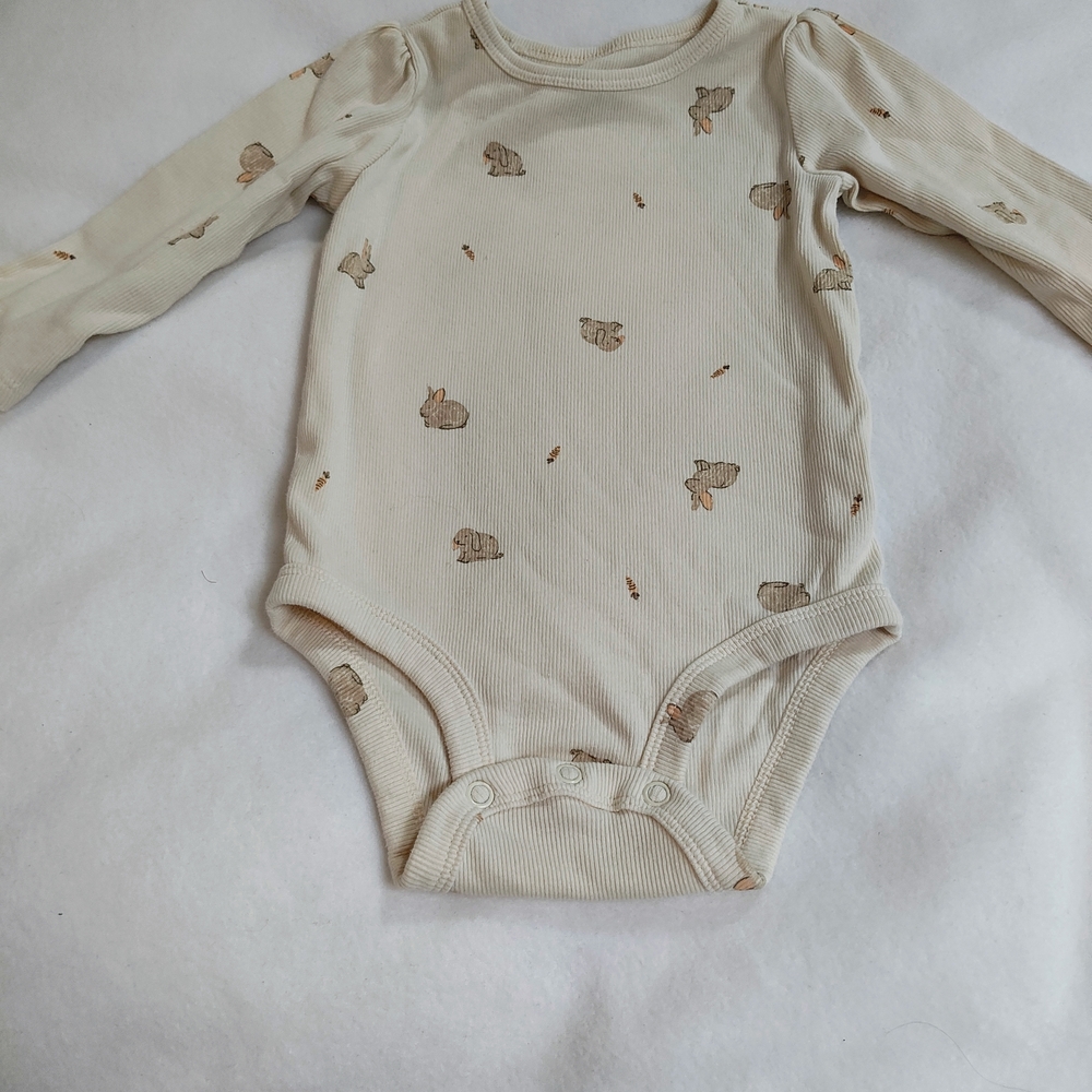 Adorable Cream Bunny Print Kids One Piece